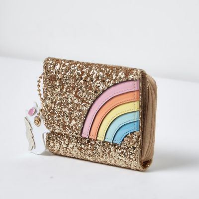 Girls gold glitter rainbow foldover purse